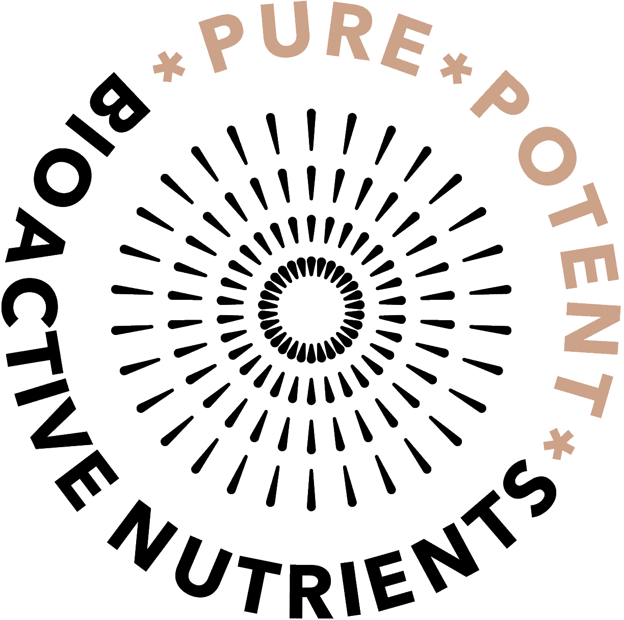 IMUMI Colostrum's pure and potent bioactive nutrients highlighted by a sun burst surrounded with the words 'Pure Potent', indicating high-quality, efficacious ingredients